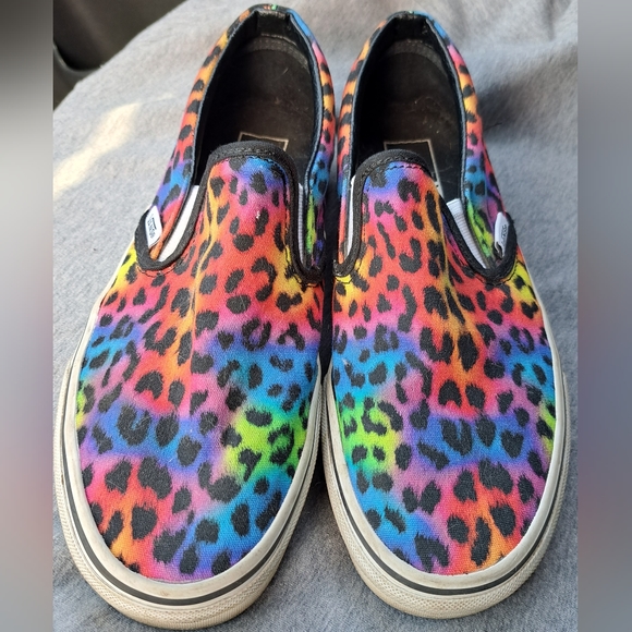 Vans Shoes - Barely Used Leopard Rainbow Vans Slides